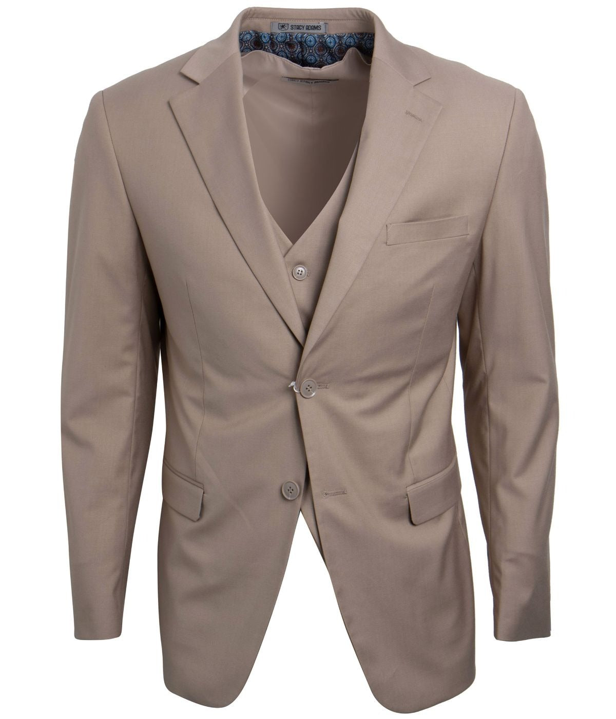  Mens Three Piece Solid Notch Lapel Suit With Matching Vest Mid Tan - Mid Tan - Bonton