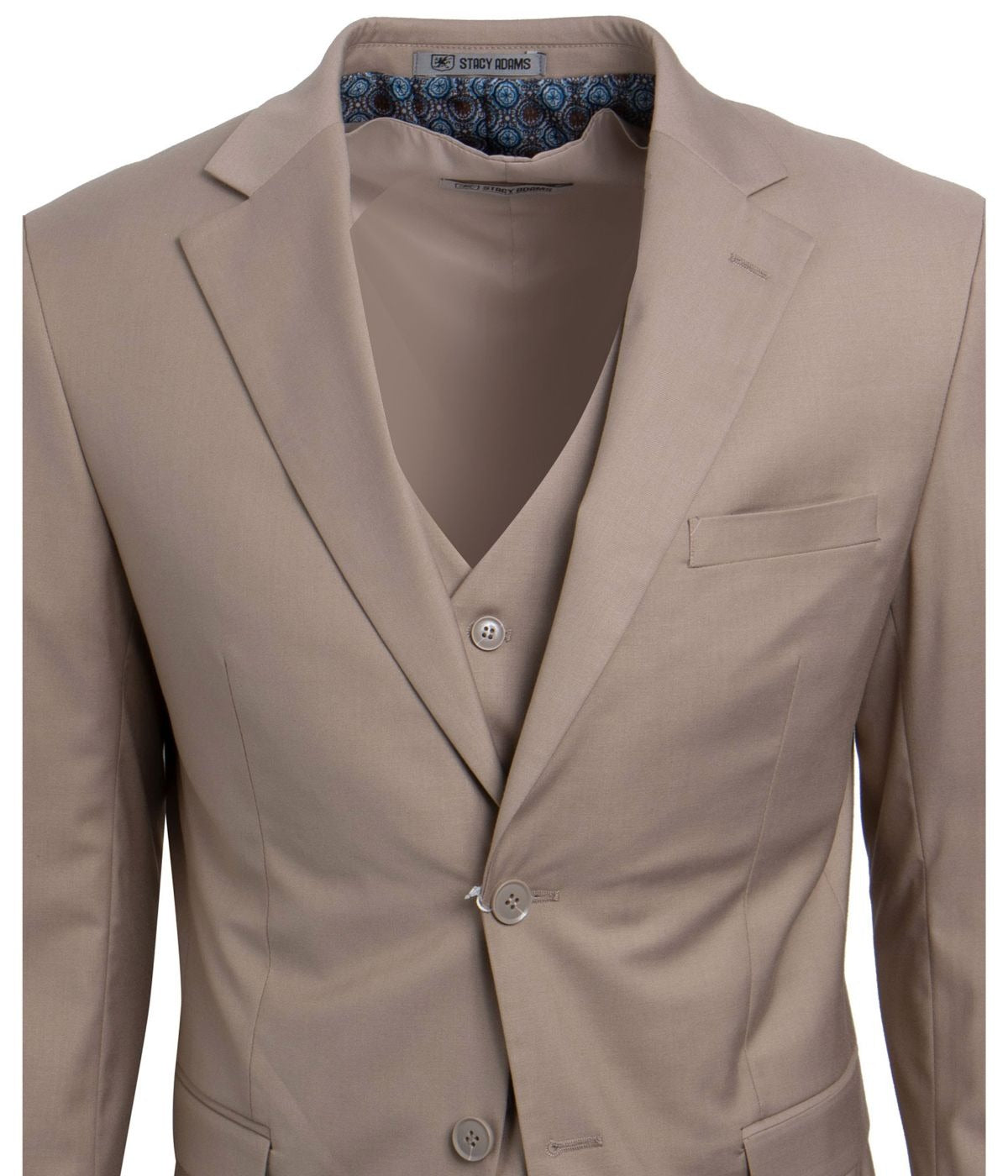  Mens Three Piece Solid Notch Lapel Suit With Matching Vest Mid Tan - Mid Tan - Bonton