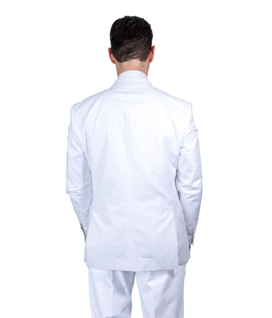 Mens Three Piece Solid Notch Lapel Suit With Matching Vest White