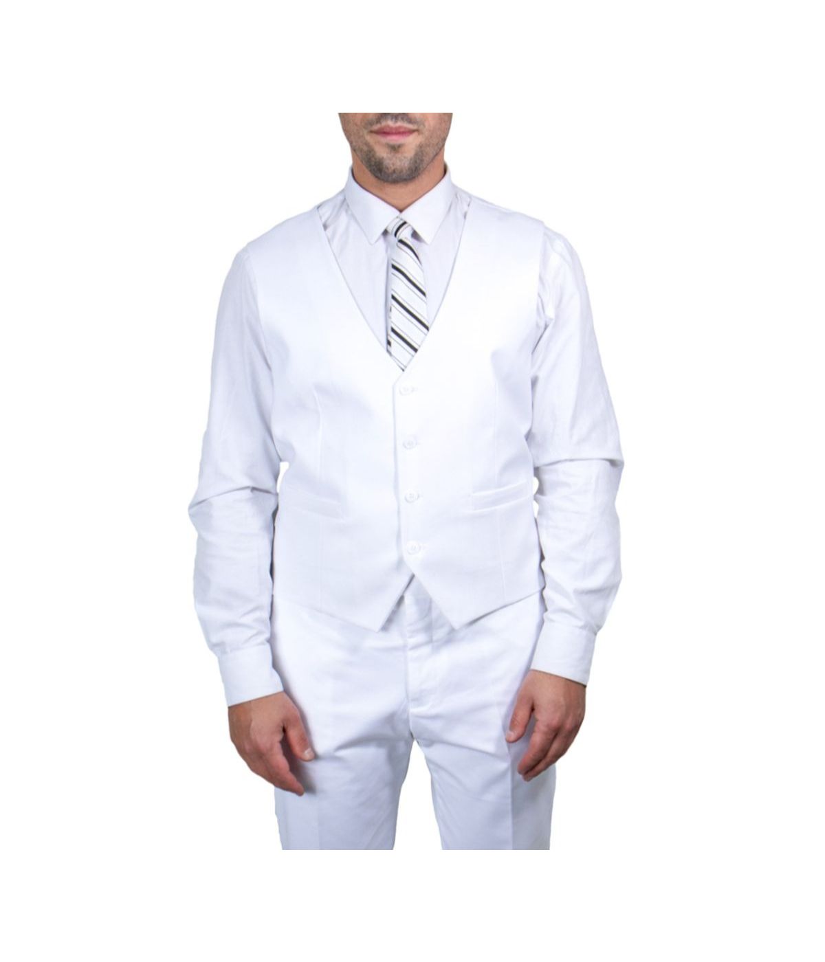  Mens Three Piece Solid Notch Lapel Suit With Matching Vest White - White - Bonton