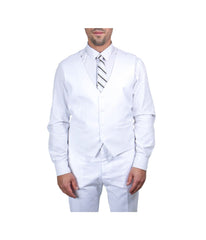 Mens Three Piece Solid Notch Lapel Suit With Matching Vest White