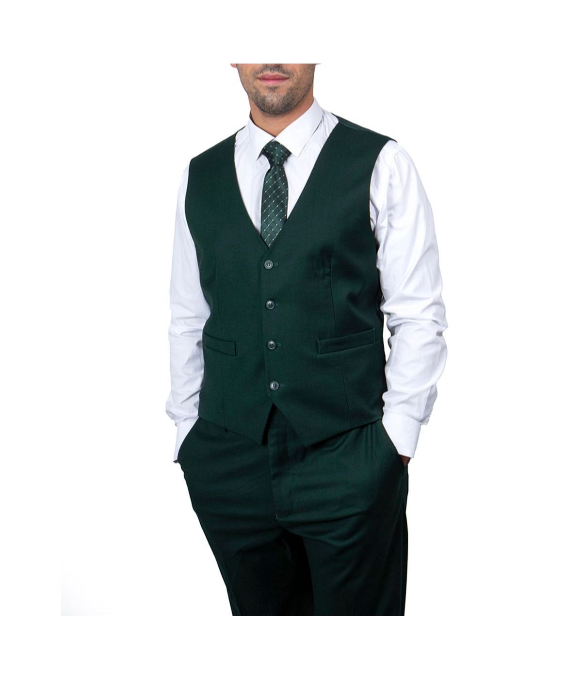  Mens Three Piece Solid Notch Lapel Suit With Matching Vest Green - Green - Bonton