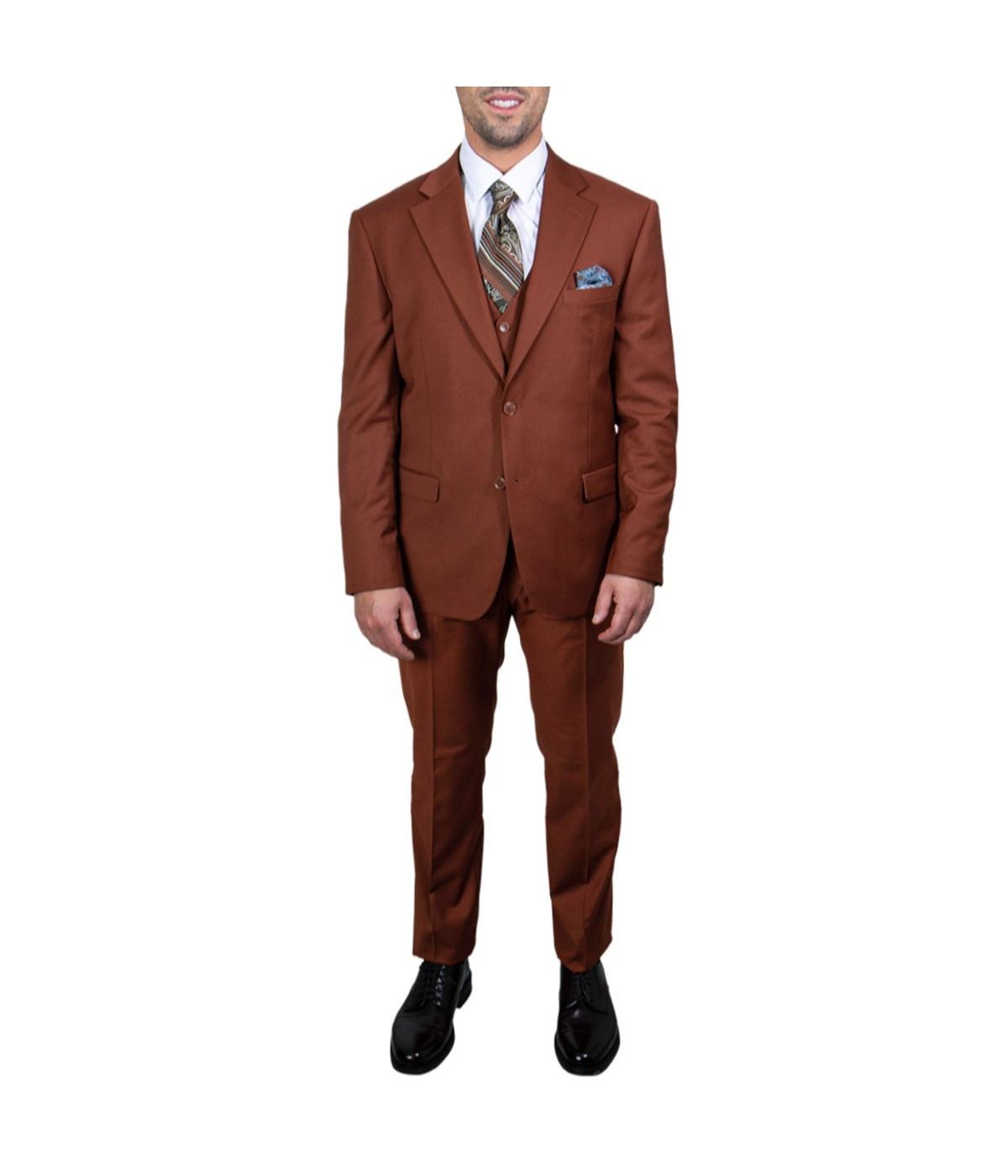  Mens Three Piece Solid Notch Lapel Suit With Matching Vest Light Brown - Light Brown - Bonton