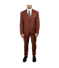 Mens Three Piece Solid Notch Lapel Suit With Matching Vest Light Brown