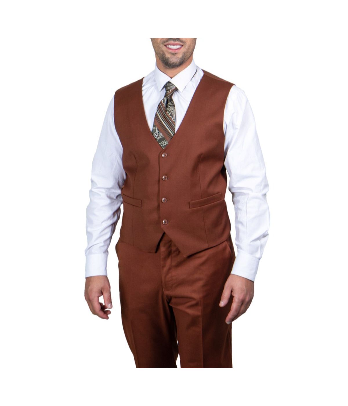  Mens Three Piece Solid Notch Lapel Suit With Matching Vest Light Brown - Light Brown - Bonton