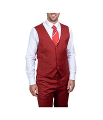 Mens Three Piece Solid Notch Lapel Suit With Matching Vest Brick