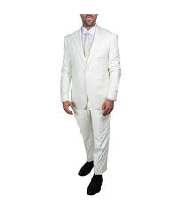 Mens Three Piece Solid Notch Lapel Suit With Matching Vest Ivory