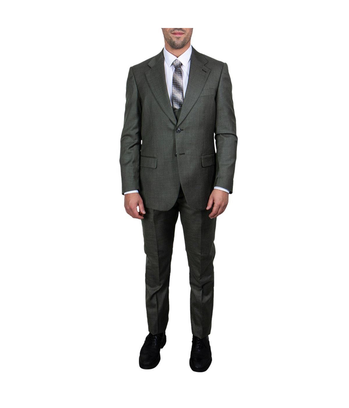  Mens Three Piece Sharkskin Notch Lapel Suit With Matching Vest Grey - Grey - Bonton