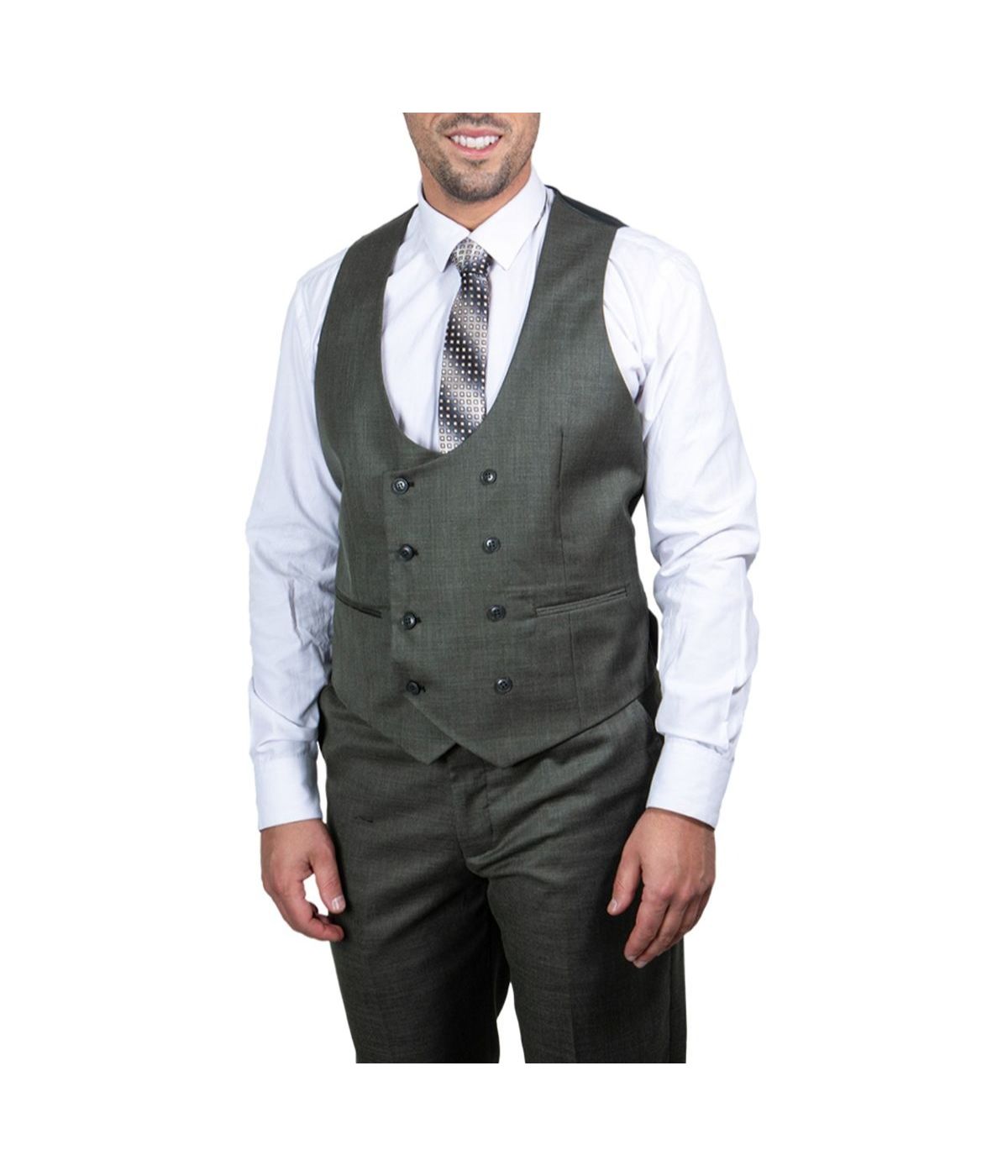  Mens Three Piece Sharkskin Notch Lapel Suit With Matching Vest Grey - Grey - Bonton