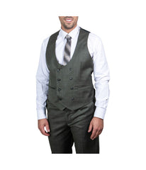 Mens Three Piece Sharkskin Notch Lapel Suit With Matching Vest Grey