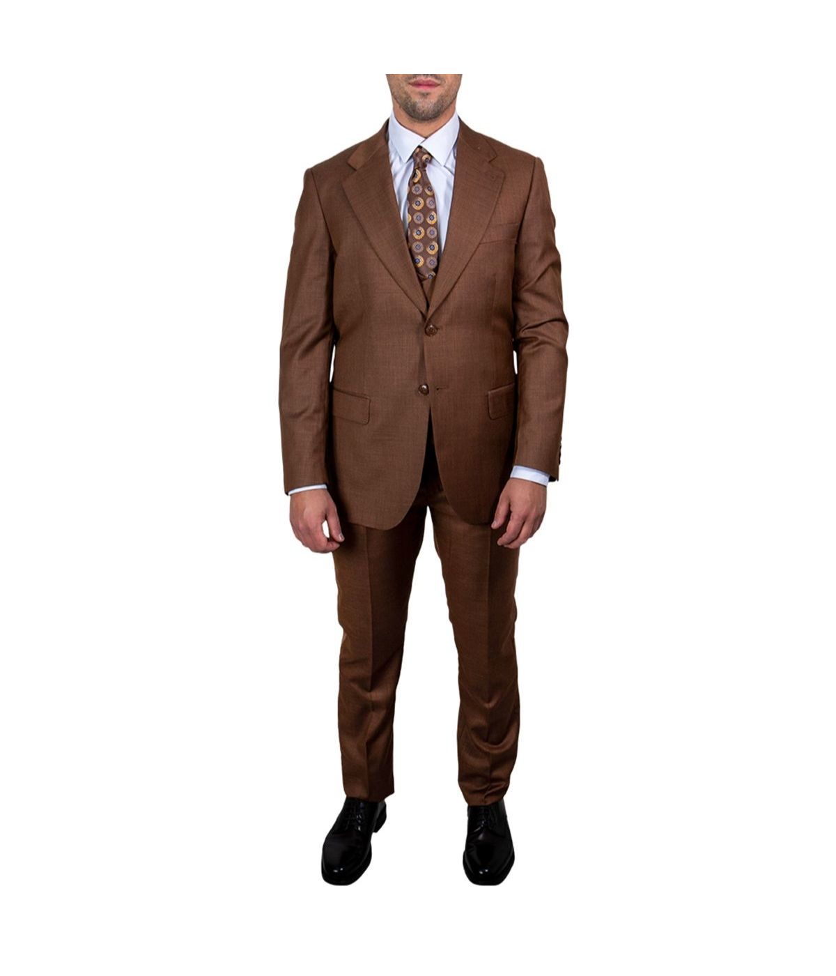  Mens Three Piece Sharkskin Notch Lapel Suit With Matching Vest Light Brown - Light Brown - Bonton