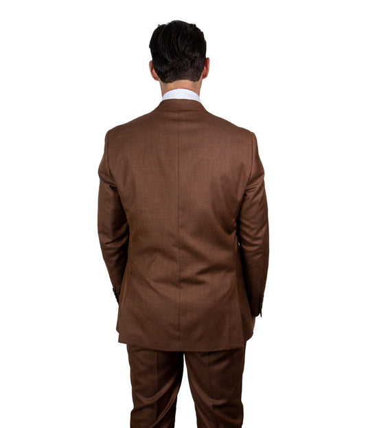 Mens Three Piece Sharkskin Notch Lapel Suit With Matching Vest Light Brown