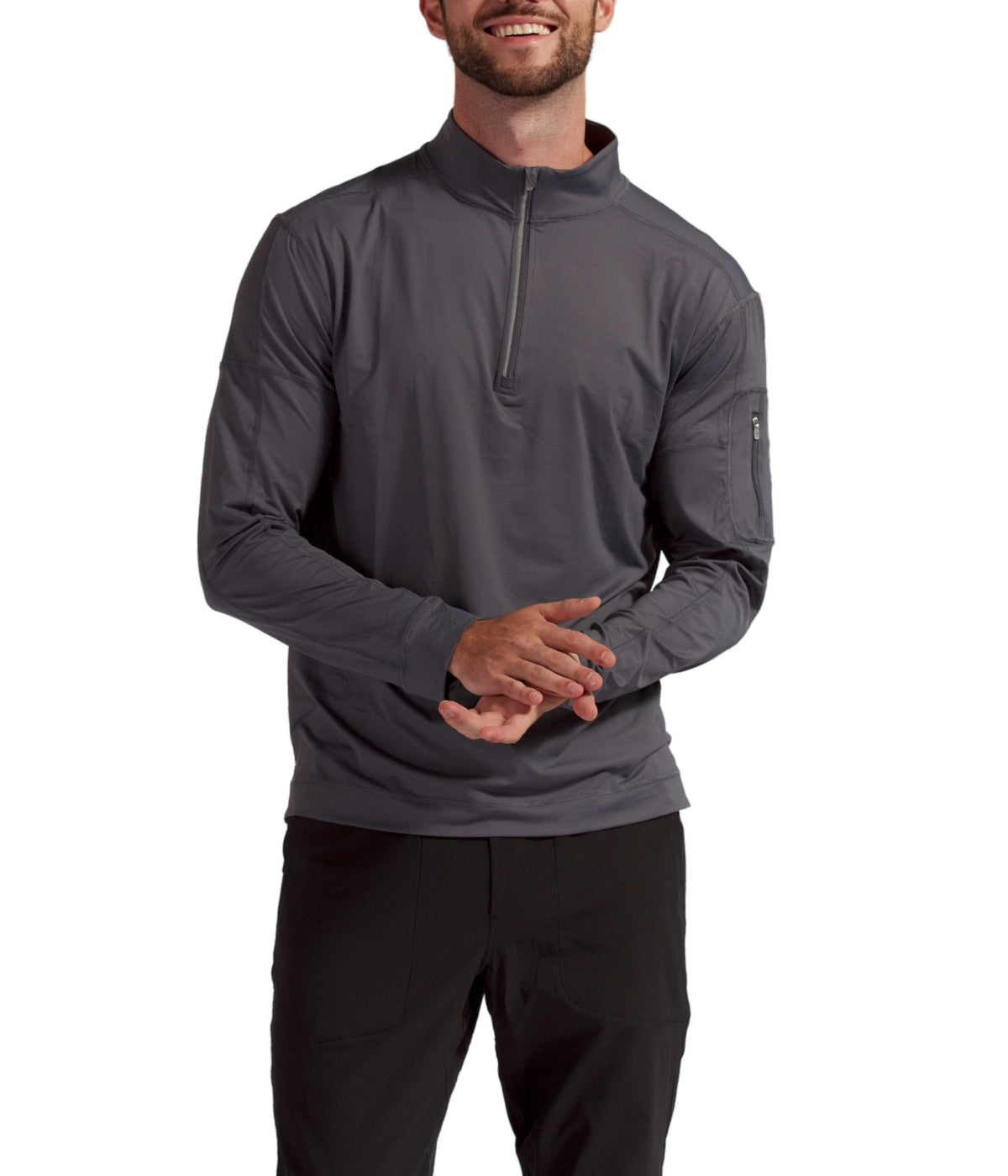  BloqUV BloqUV Men's UPF 50+ Sun Protection Long Sleeve Mock Zip Top - Smoke - Bonton