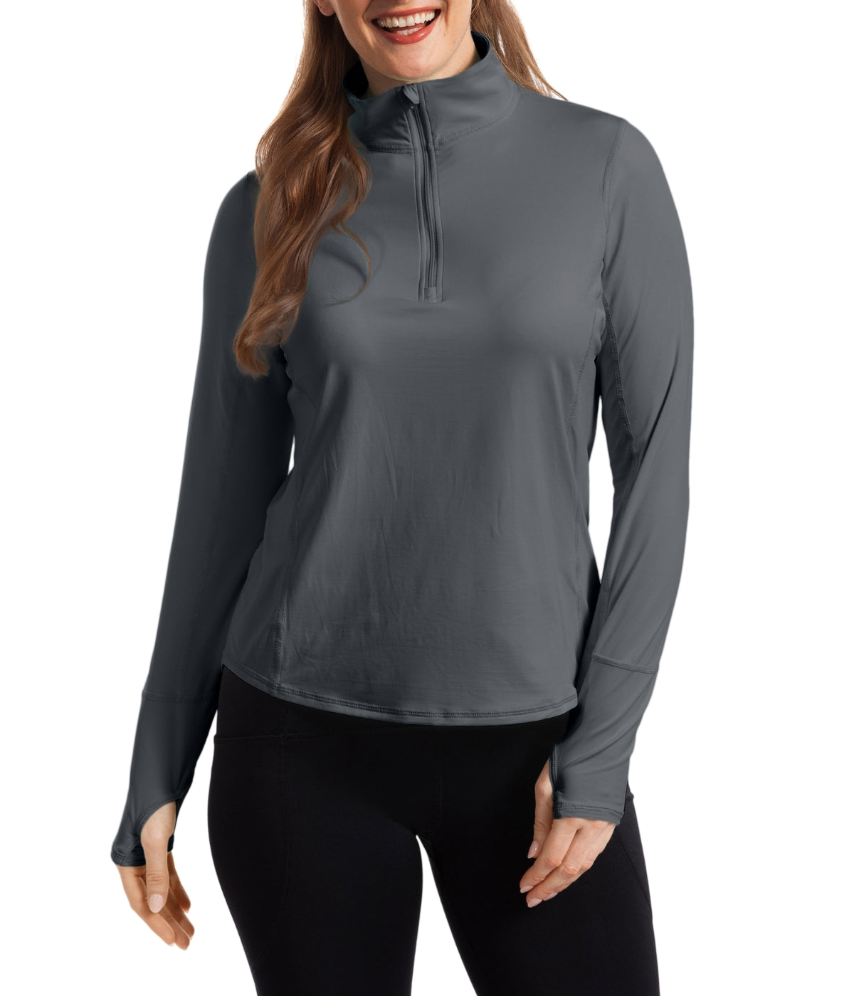  BloqUV BloqUV Women's UPF 50+ Sun Protection Relaxed Mock Neck Quarter Zip Top - Smoke - Bonton