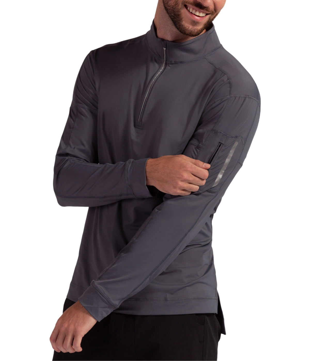  BloqUV BloqUV Men's UPF 50+ Sun Protection Long Sleeve Mock Zip Top - Smoke - Bonton