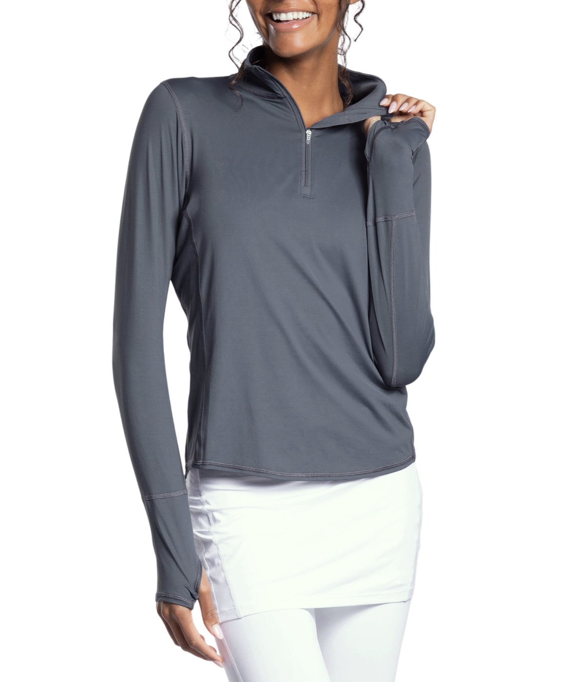  BloqUV BloqUV Women's UPF 50+ Sun Protection Relaxed Mock Neck Quarter Zip Top - Smoke - Bonton