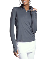 BloqUV Women's UPF 50+ Sun Protection Relaxed Mock Neck Quarter Zip Top