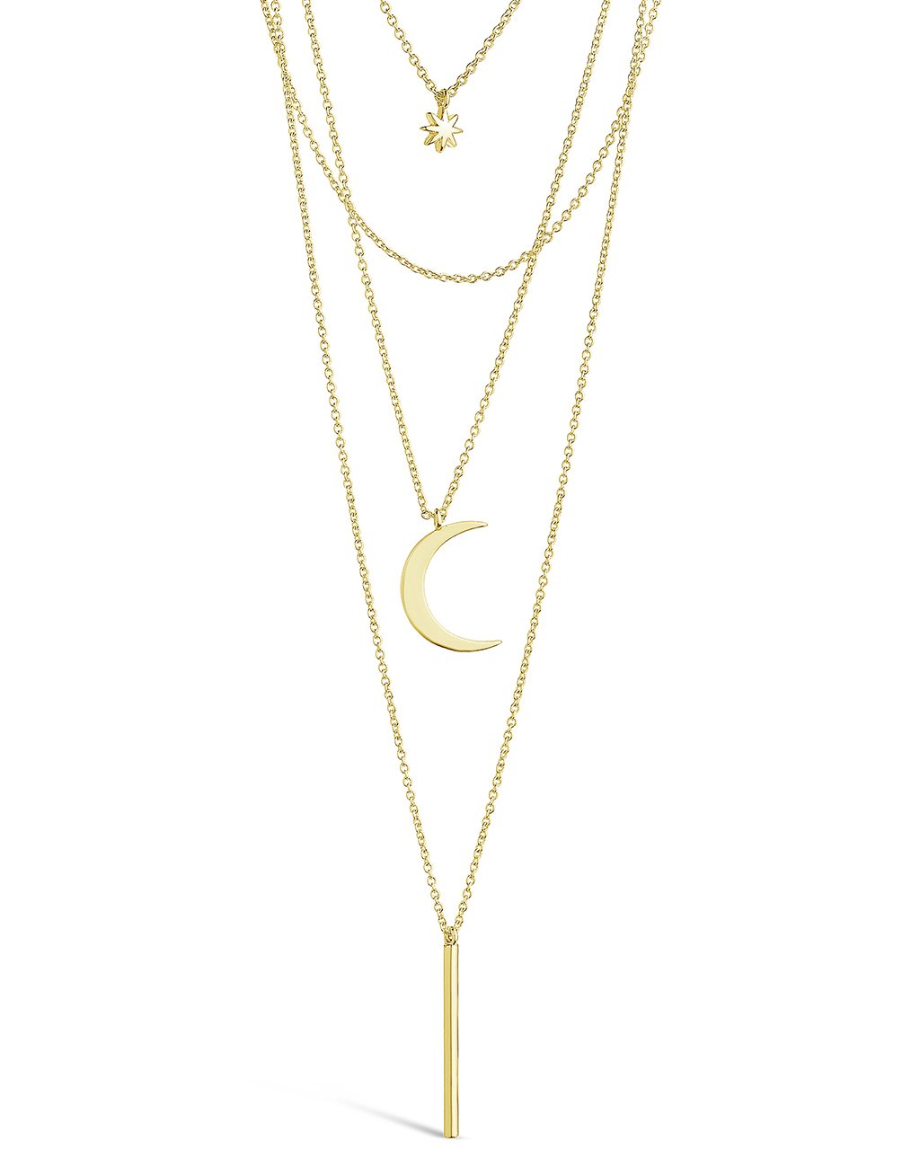  Sterling Forever Multi Layer Necklace with Celestial Motif - Gold - Bonton