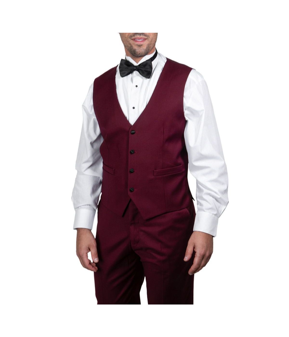  Mens Three Piece Satin Shawl Collar Tuxedo With Matching Vest Burgundy - Burgundy - Bonton