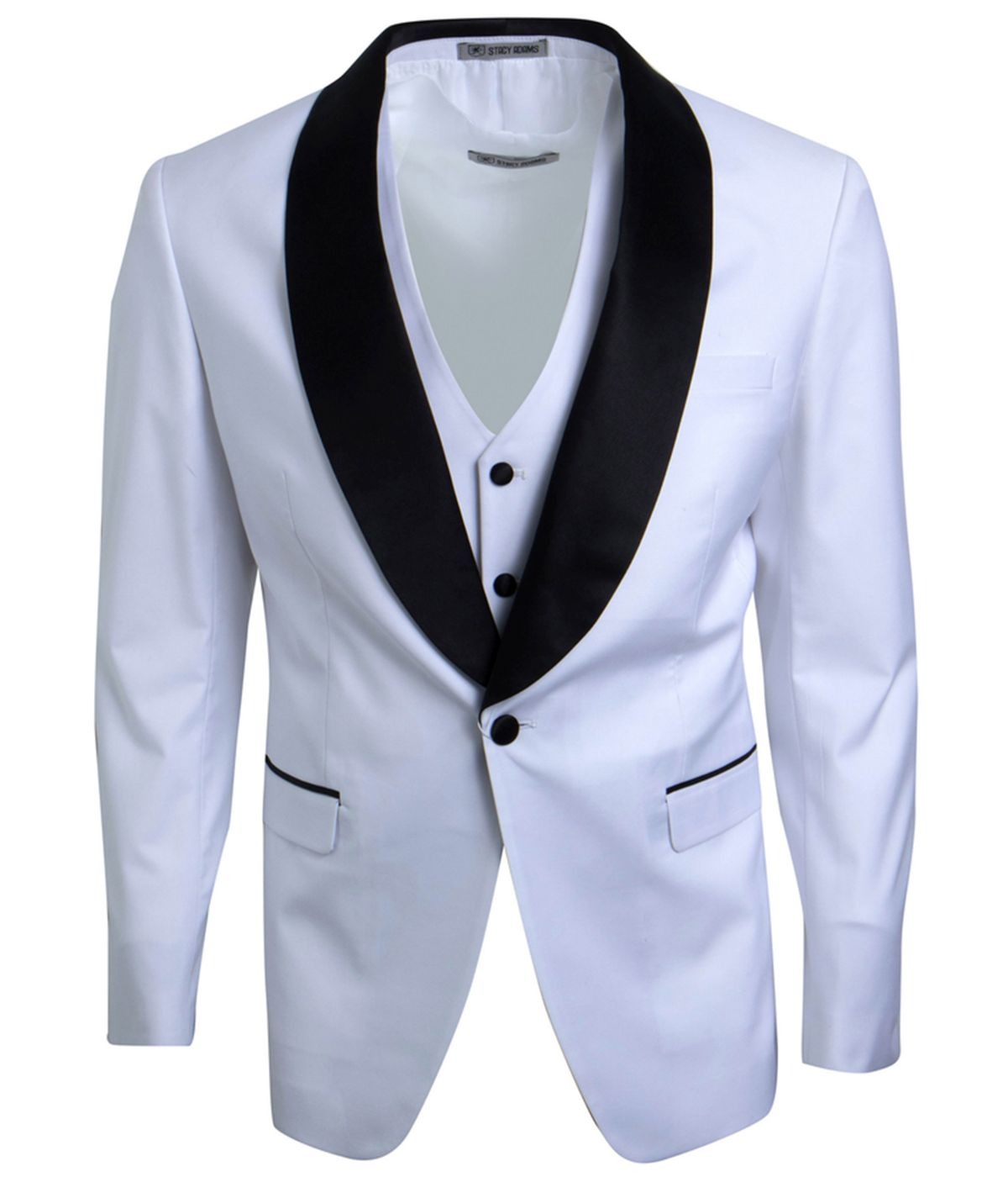  Mens Three Piece Satin Shawl Collar Tuxedo With Matching Vest White - White - Bonton