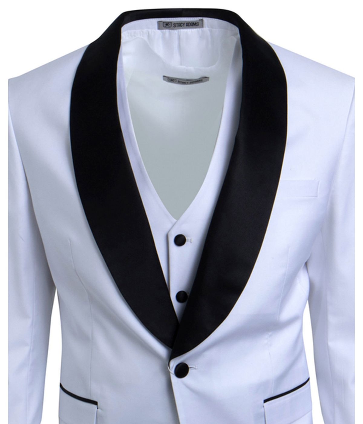  Mens Three Piece Satin Shawl Collar Tuxedo With Matching Vest White - White - Bonton