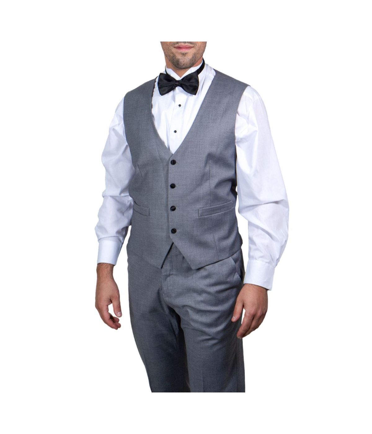  Mens Three Piece Satin Shawl Collar Tuxedo With Matching Vest Mid Grey - Mid Grey - Bonton