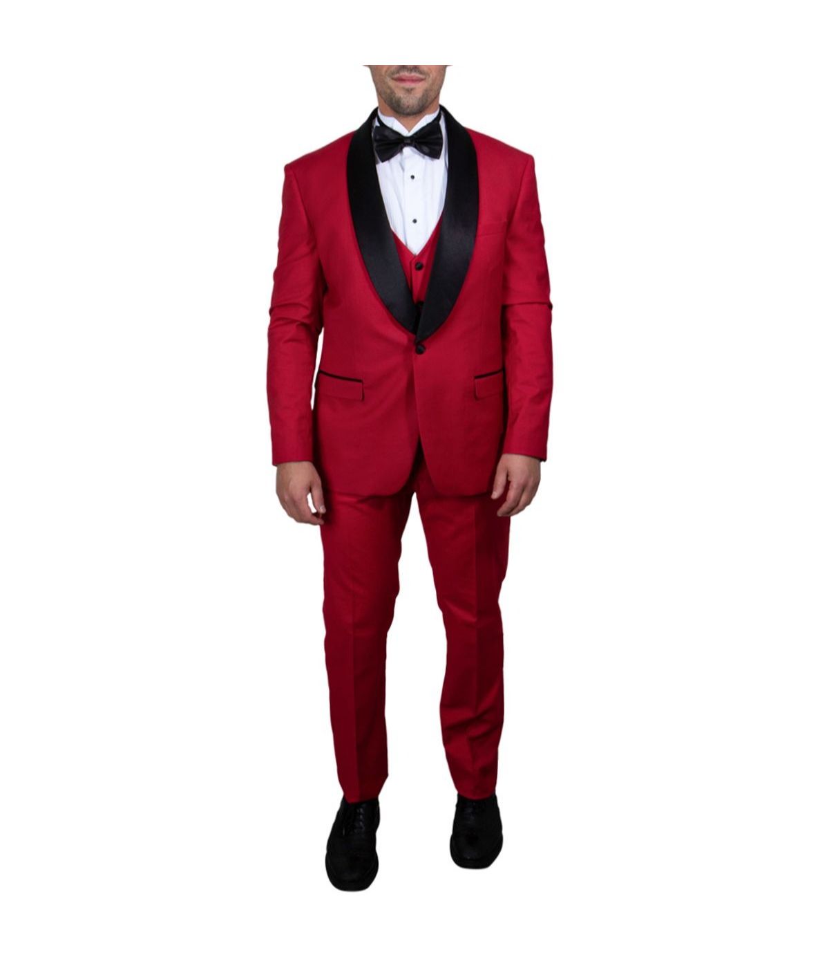  Mens Three Piece Satin Shawl Collar Tuxedo With Matching Vest Red - Red - Bonton