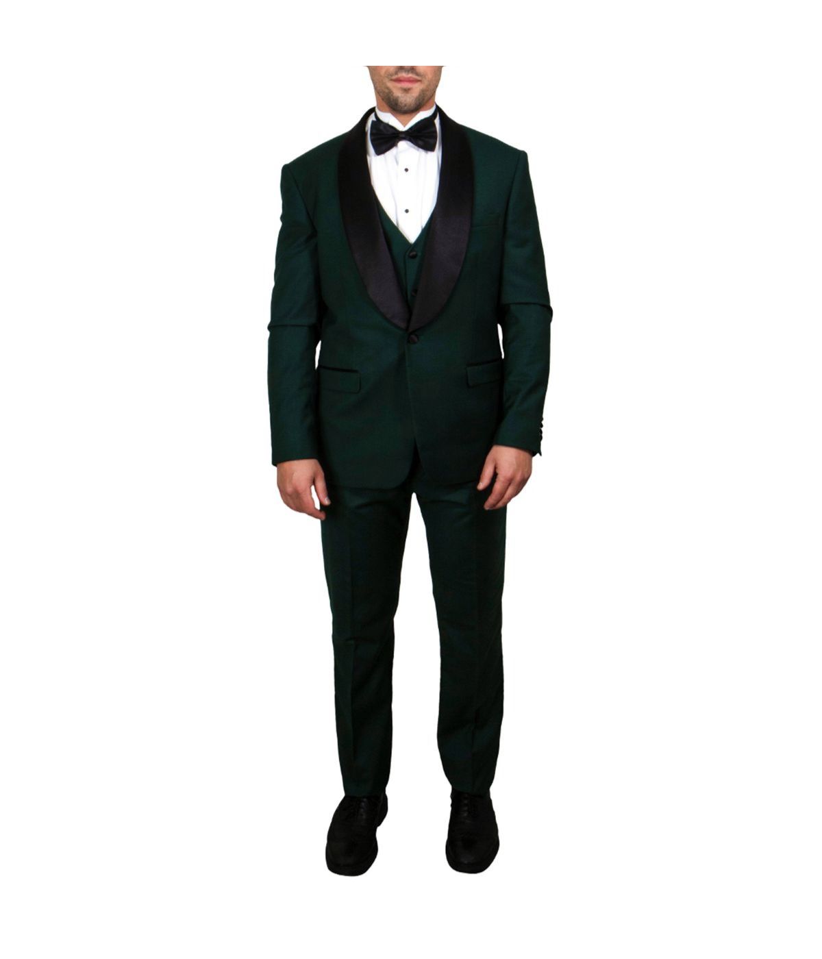  Mens Three Piece Satin Shawl Collar Tuxedo With Matching Vest Green - Green - Bonton