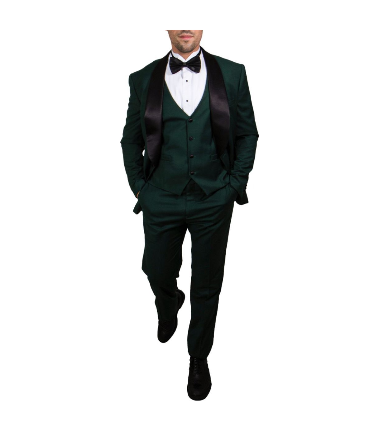  Mens Three Piece Satin Shawl Collar Tuxedo With Matching Vest Green - Green - Bonton