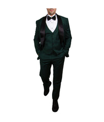 Mens Three Piece Satin Shawl Collar Tuxedo With Matching Vest Green