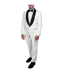 Mens Three Piece Satin Shawl Collar Tuxedo With Matching Vest Ivory