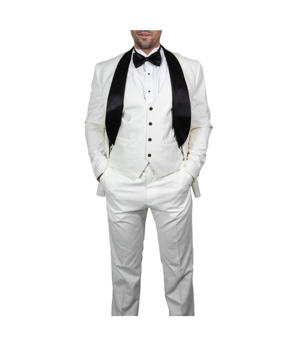 Mens Three Piece Satin Shawl Collar Tuxedo With Matching Vest Ivory
