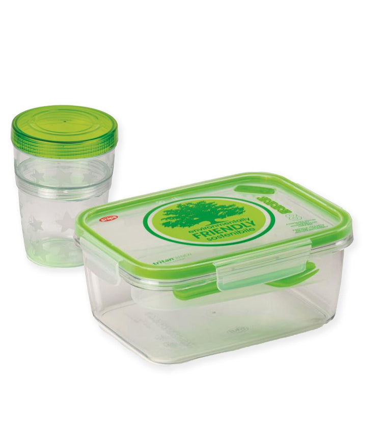 Snips By Widgeteer Rectangular Tritan Renew Lunchbox & Portable Cup, Set of 2, 0.8Q & 0.5Q Green