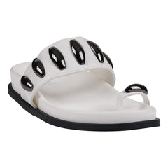Women's Sonya White Toe Ring Hardware Slide Footbed Sandals
