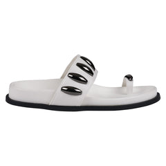Women's Sonya White Toe Ring Hardware Slide Footbed Sandals