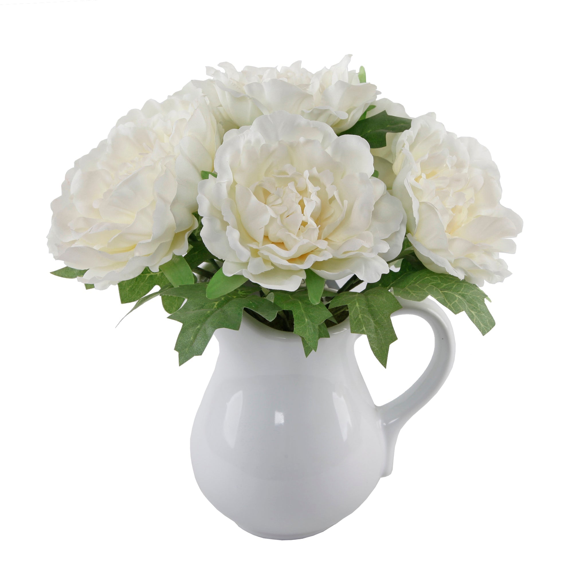  Flora Bunda White Silk Peony Flowers In Ceramic Vase - White - Bonton