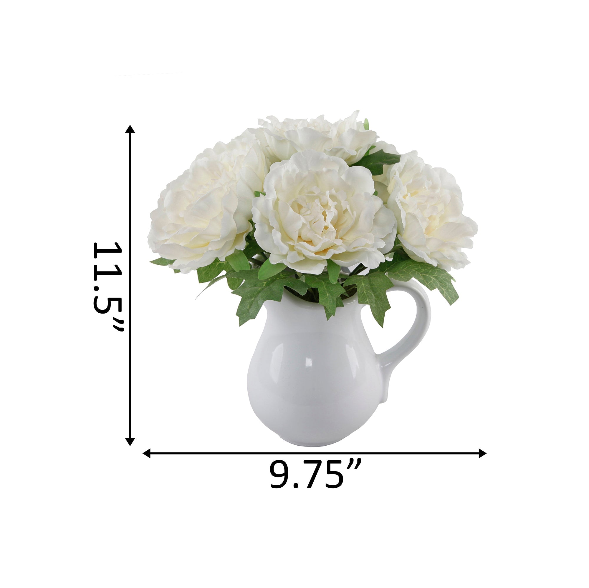  Flora Bunda White Silk Peony Flowers In Ceramic Vase - White - Bonton