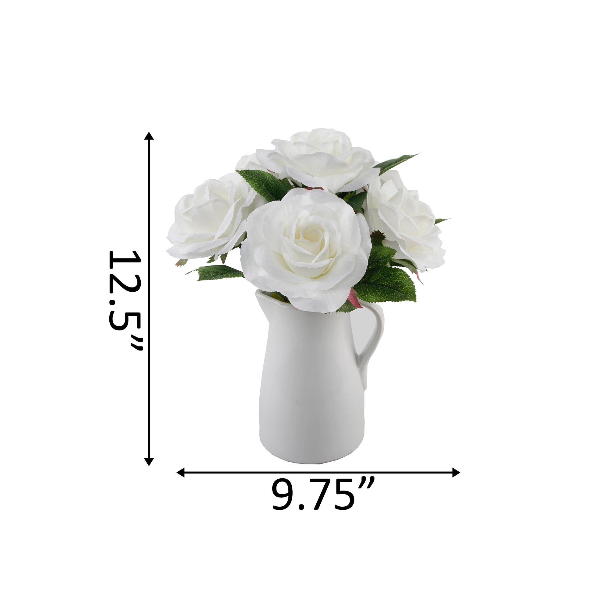  Flora Bunda White Silk Roses In Ceramic Water Pot - White - Bonton