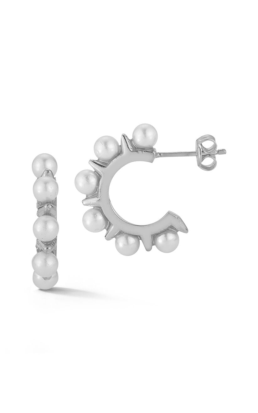  Relativity Small Pearl Hoop Earrings - Silver - Bonton