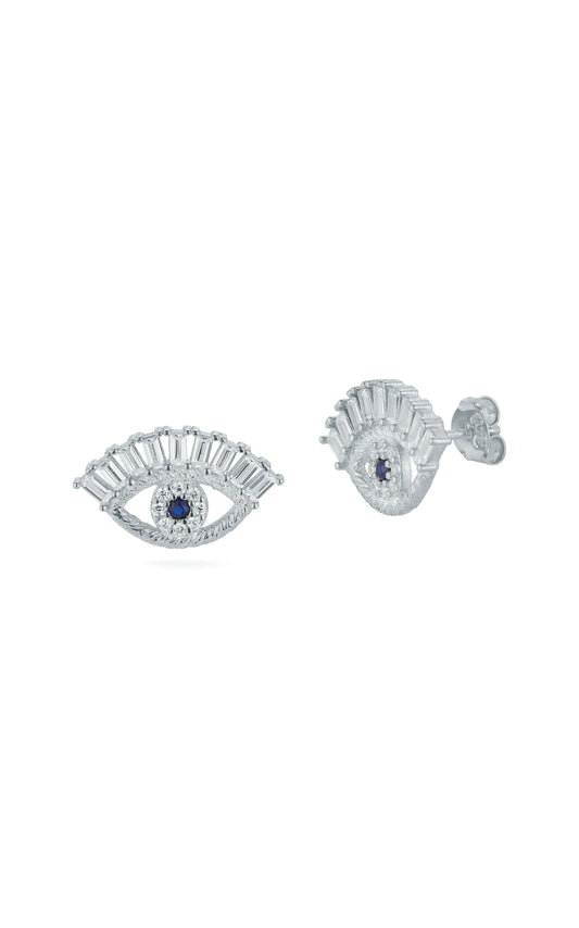 Baguette Evil Eye Stud Earrings