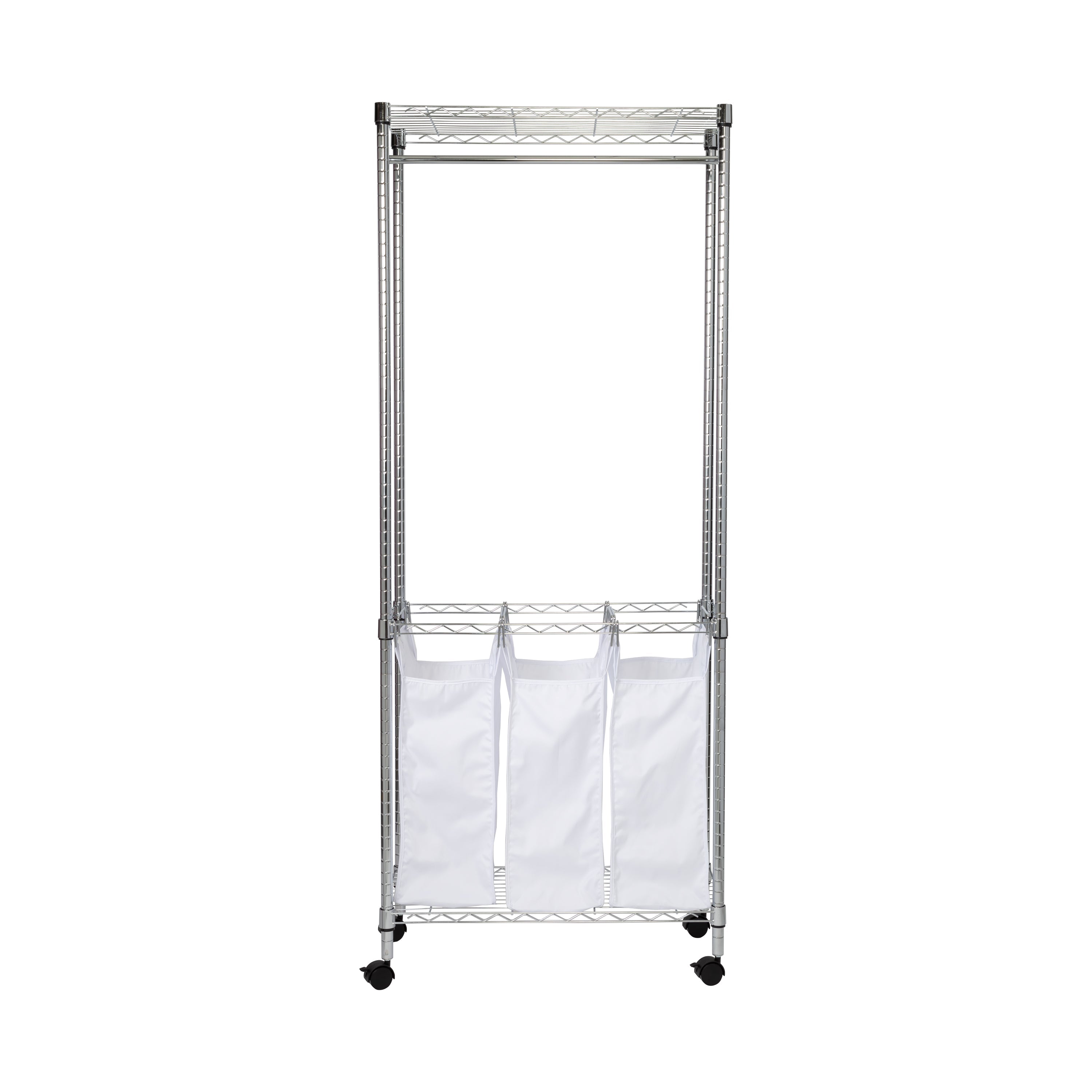  Honey-Can-Do Triple Laundry Sorter With Garment Rod And Storage Shelf - White - Bonton