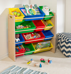 Kids Toy Storage Organizer With 12 Plastic Bins