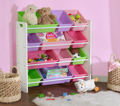 Kids Toy Storage Organizer With 12 Plastic Bins