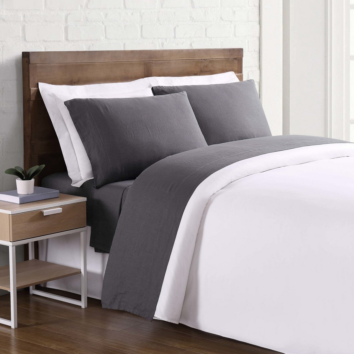  Brooklyn Loom Linen Sheet Set Charcoal - Charcoal - Bonton