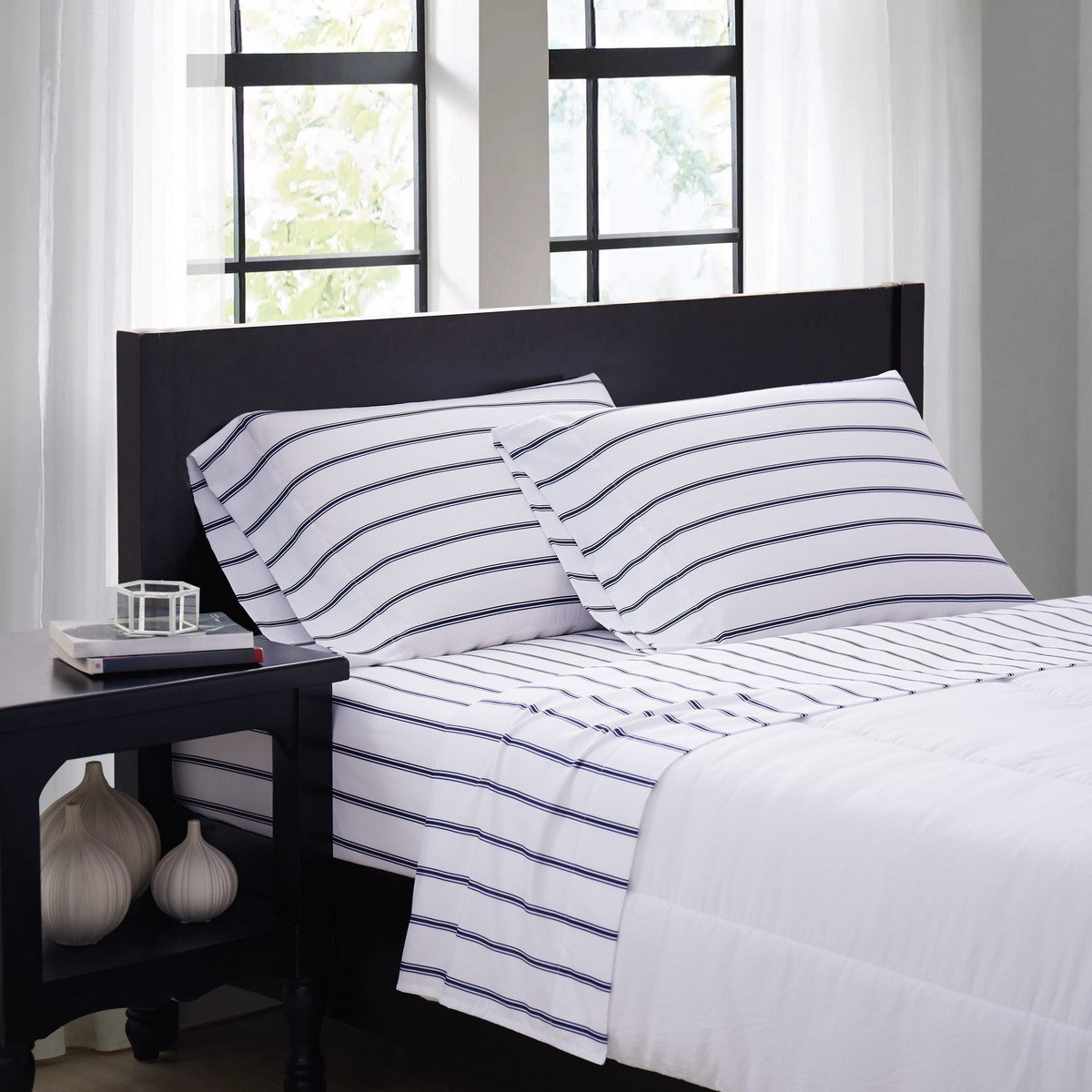  Truly Soft Ticking Stripe Sheet Set White/Navy - White and Navy - Bonton