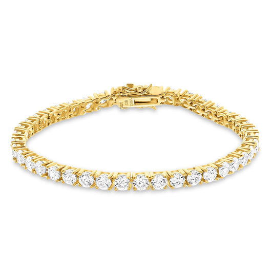 Sterling-Silver-Yellow-Gold-over-Silver-4MM-Rd-CZ-Tennis-Bracelet-7-inch-Clear stone-1