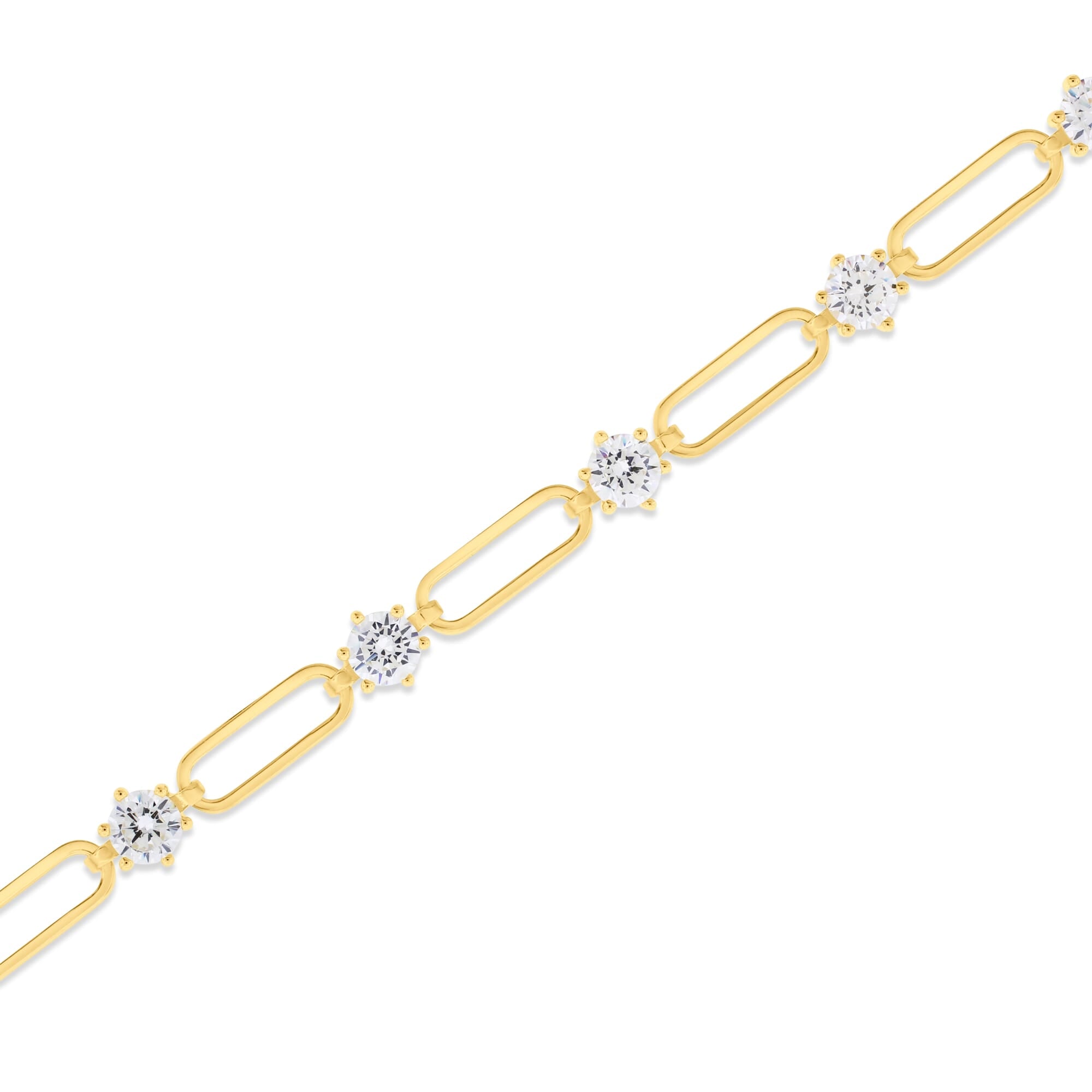  Meredith Leigh Designs Sterling Silver/Yellow Gold over Silver Paperclip Link With Alternating CZ Rd Bracelet - Clear stone - Bonton