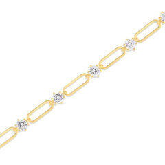 Sterling-Silver-Yellow-Gold-over-Silver-Paperclip-Link-With-Alternating-CZ-Rd-Bracelet-Clear stone-2