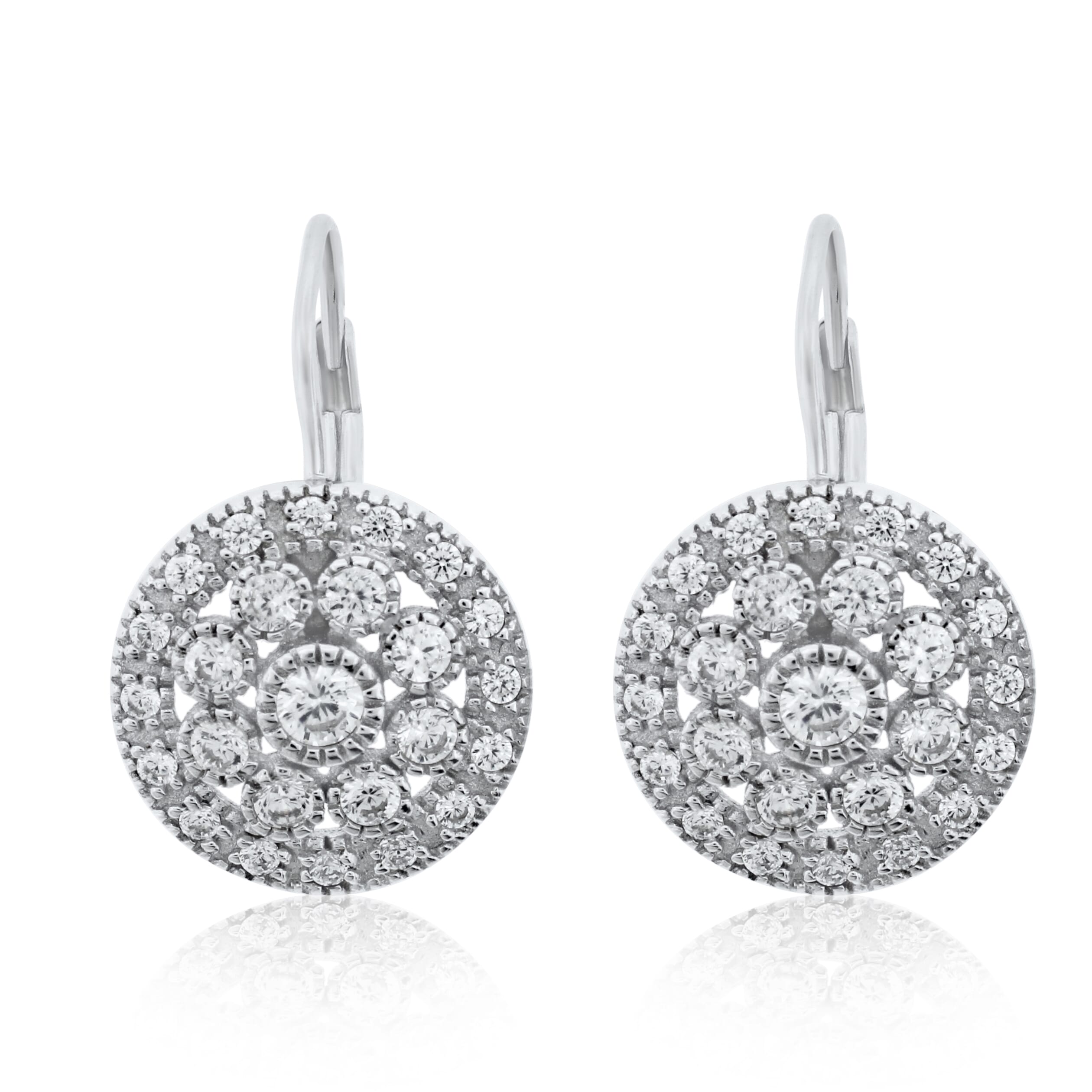  Meredith Leigh Designs Sterling Silver CZ Vintage Look Leverback Earrings With Milgrain Detail - Clear stone - Bonton