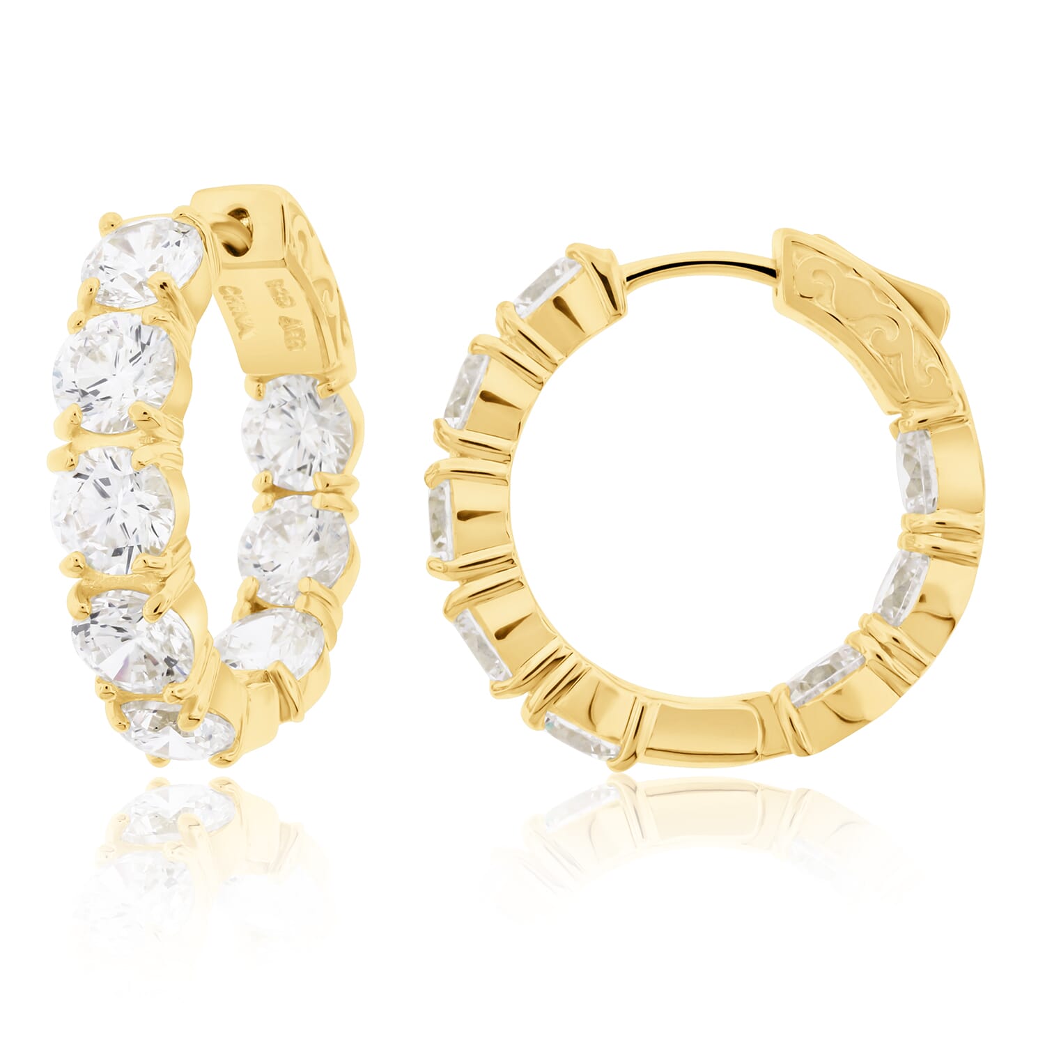  Meredith Leigh Designs Sterling Silver/Yellow Gold over Silver CZ Inside Out Hoops - Clear stone - Bonton